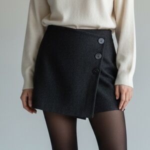 Zara Black Mini Skirt Skort with Button Detail L